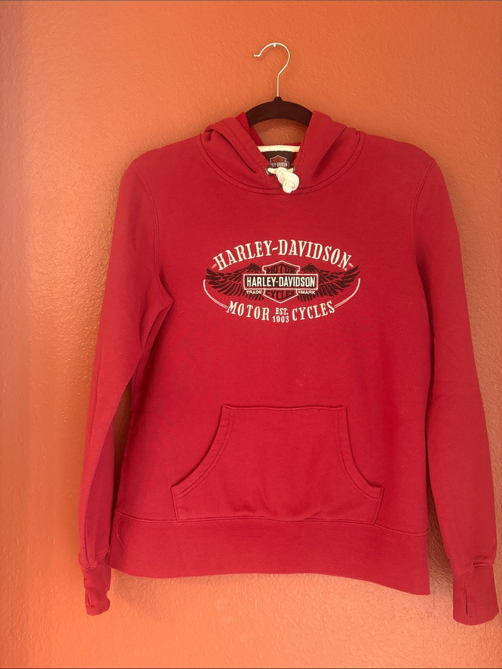 Harley-Davidson Red Crewneck Hoodie with Winged Logo
